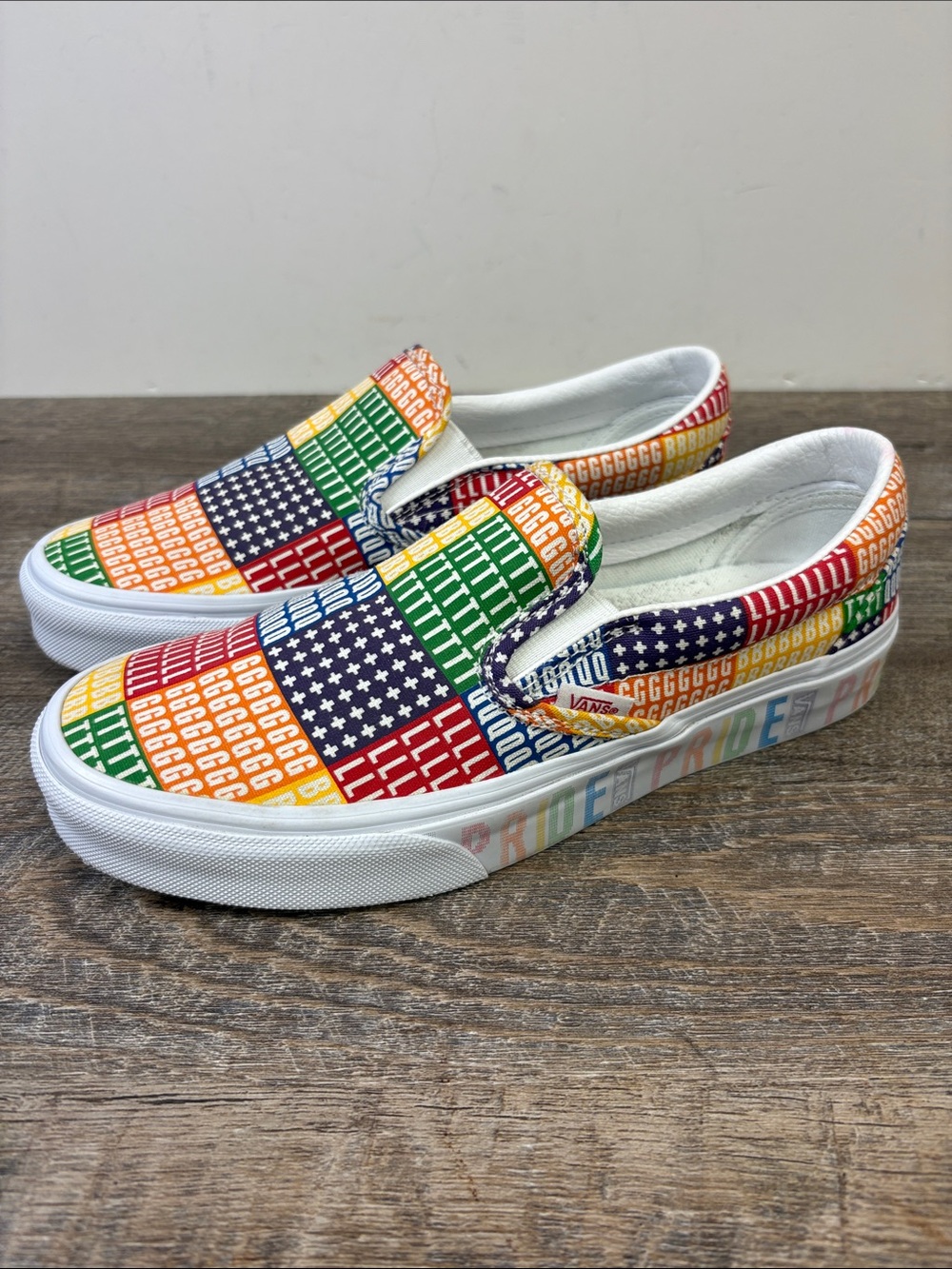 Vans Pride Classic Slip-On ‘Pride’ Rainbow Patchwork Sneakers M5.5 W7